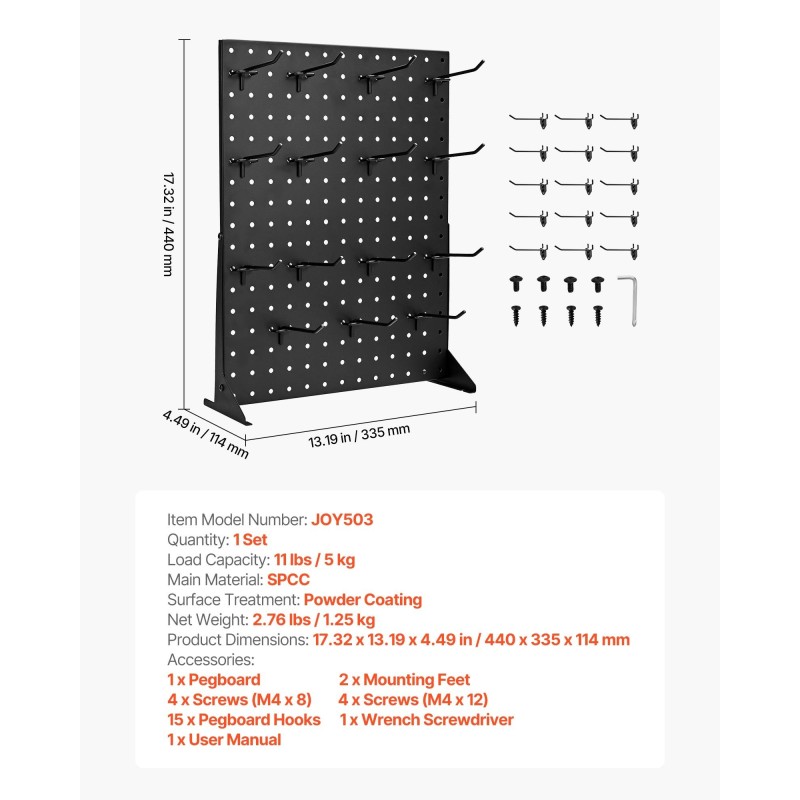 Pöytämallinen reikälevyteline 43 x 33 cm kylmävalssattua terästä 15 koukkua musta