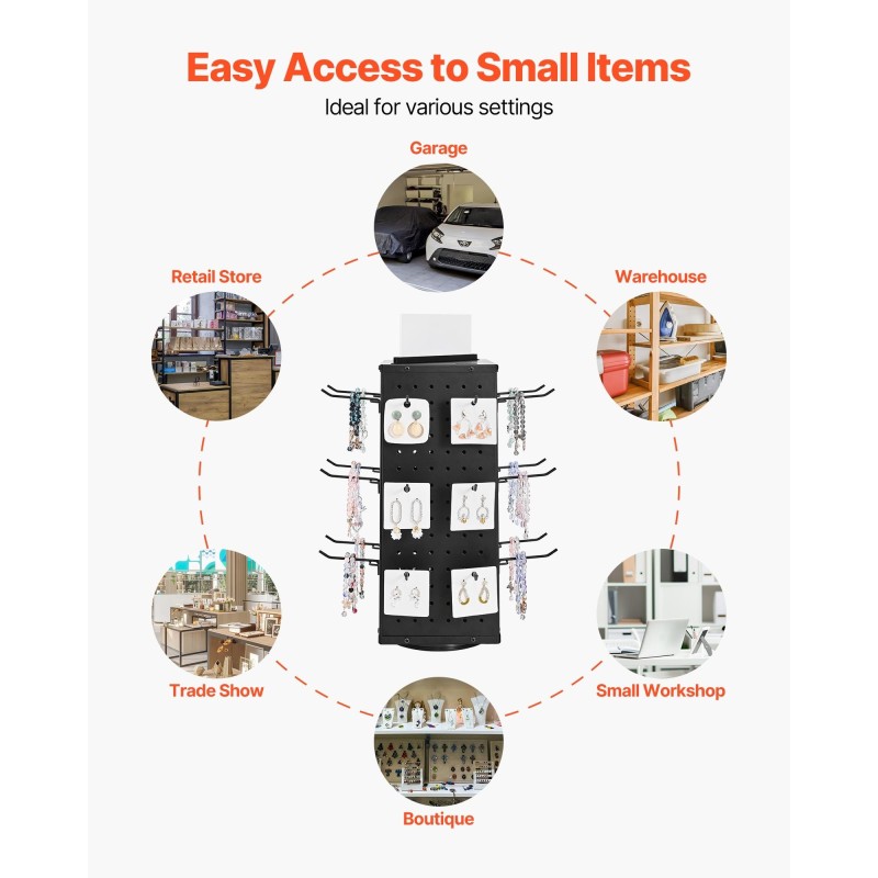 Pyörivä reikälevyteline SPCC-teräs 188 x 188 x 520 mm 4 kpl musta