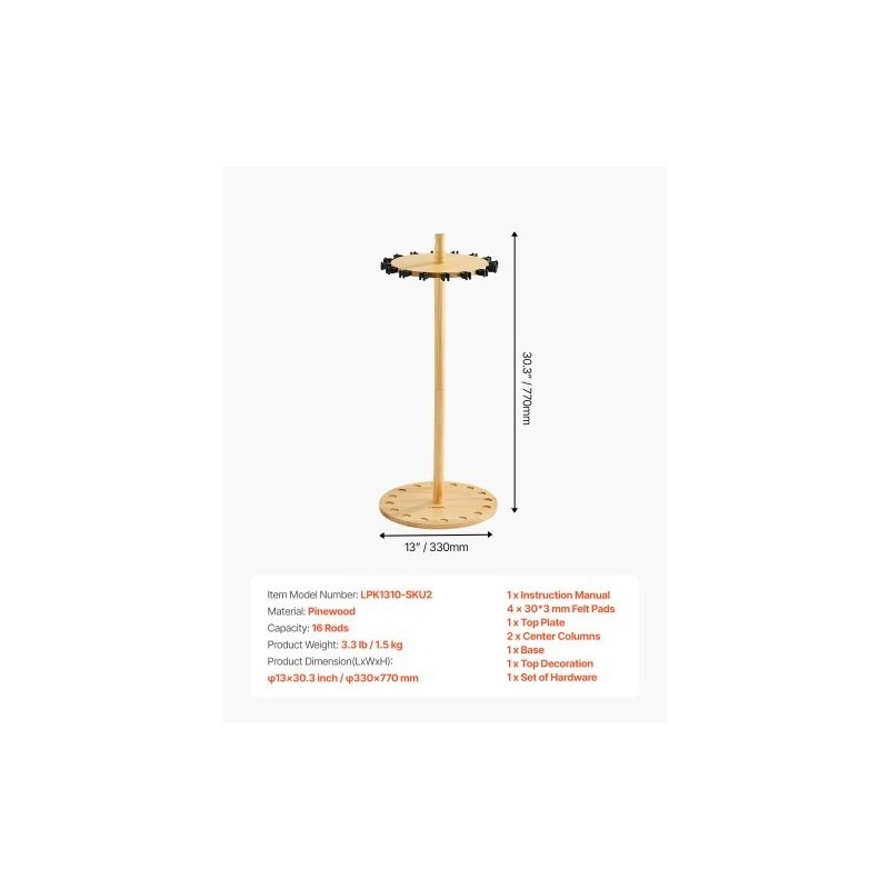 Mäntypuinen vapateline lattialle enintään kuudelletoista vavalle vakaalla jalustalla