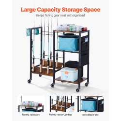 Kalastusvapateline MDF-levy ja seosteräsrunko 12 vavalle 6 pyörää jarruilla