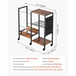 Kalastusvapateline MDF-levy ja seosteräsrunko 12 vavalle 6 pyörää jarruilla
