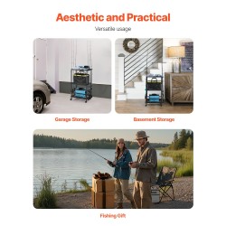 Kalastusvapateline seosteräksestä 10 vavalle monitasoisella hyllyllä pyörillä ja jarruilla sisäkäyttöön