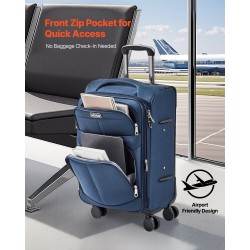 Pehmeäkantainen 20-tuumainen käsimatkalaukku sininen twill-Oxford-kangas laajennettava 360 asteen pyörillä TSA-lukolla