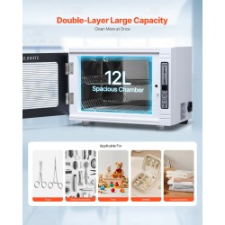 UV-puhdistuskaappi kynsityökaluille 12 l 185 nm ajastimella irrotettavilla hyllyillä karkaistu lasiovi