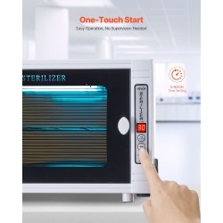 UV-puhdistuskaappi kynsityökaluille 12 l 185 nm ajastimella irrotettavilla hyllyillä karkaistu lasiovi