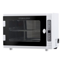 UV-puhdistuskaappi kynsityökaluille 12 l 185 nm ajastimella irrotettavilla hyllyillä karkaistu lasiovi