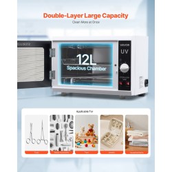 UV-sterilointikaappi kynsityökaluille 12 l kaksitasoinen irrotettavilla hyllyillä 185 nm ajastin 5–60 min