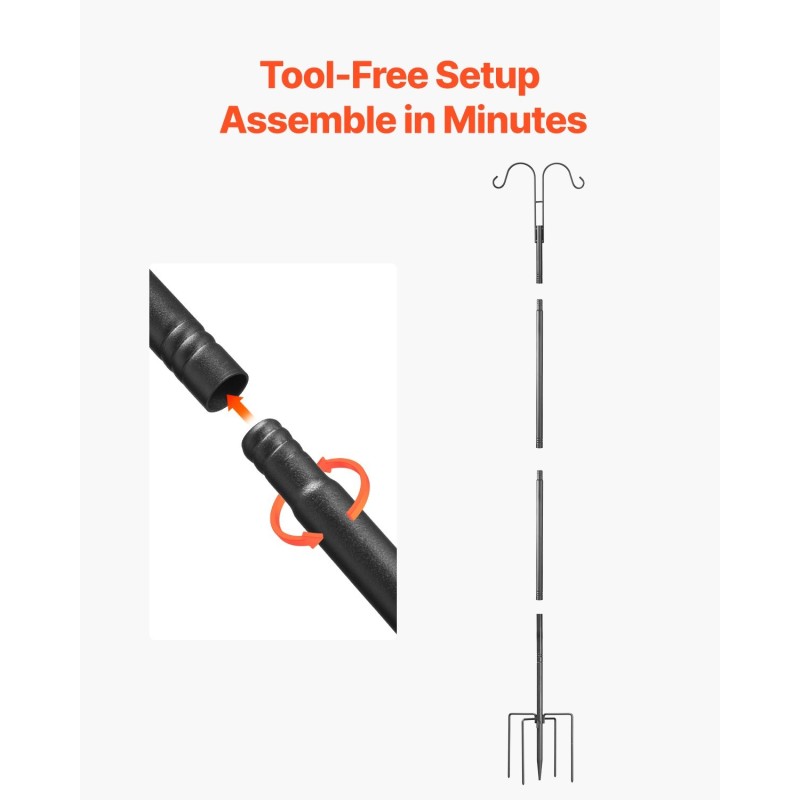 Teräspaalu 1524 mm säädettävä kaksikoukkuinen lintulautoille ja koristeille