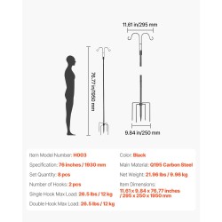 Kaksinkertainen ulkopaalu hiiliteräs säädettävä yhdeksänkymmentäviisi senttimetriä kaksi koukkua kahdeksan kappaleen pakkaus