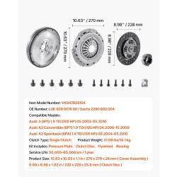Yksilevykytkinsarja Audi A3 2003–2010 yhteensopiva teräslaakeri ja paineasetelma