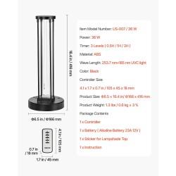 UV-C ja otsonivalaisin 36W ABS-muovi kauko-ohjaimella kolmitasoinen ajastin