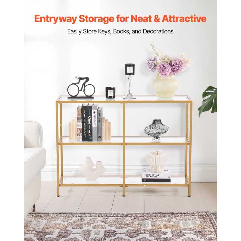 Konsolipöytä 3-tasoinen karkaistu lasi metallirunko eteiseen