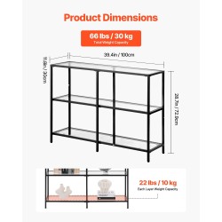 Konsolipöytä 3-kerroksinen rautaputki karkaistu lasi 100 x 30 x 72,9 cm eteiseen