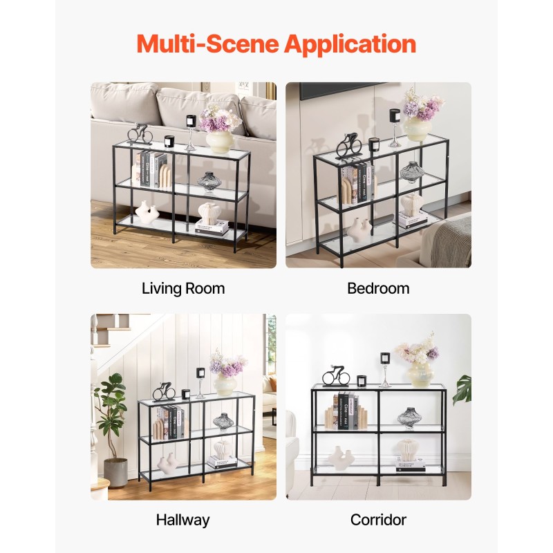 Konsolipöytä 3-kerroksinen rautaputki karkaistu lasi 100 x 30 x 72,9 cm eteiseen