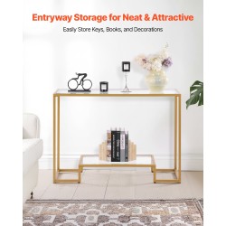 Konsolipöytä karkaistusta lasista metallirunkoinen kaksitasoinen kultainen seinäkiinnikkeellä