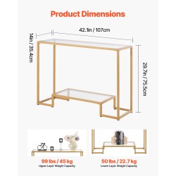 Konsolipöytä karkaistusta lasista metallirunkoinen kaksitasoinen kultainen seinäkiinnikkeellä
