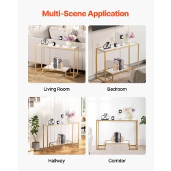 Konsolipöytä karkaistusta lasista metallirunkoinen kaksitasoinen kultainen seinäkiinnikkeellä