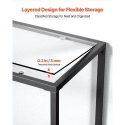 Lasinen 2-tasoinen konsolipöytä karkaistu lasi metallirunko eteiseen