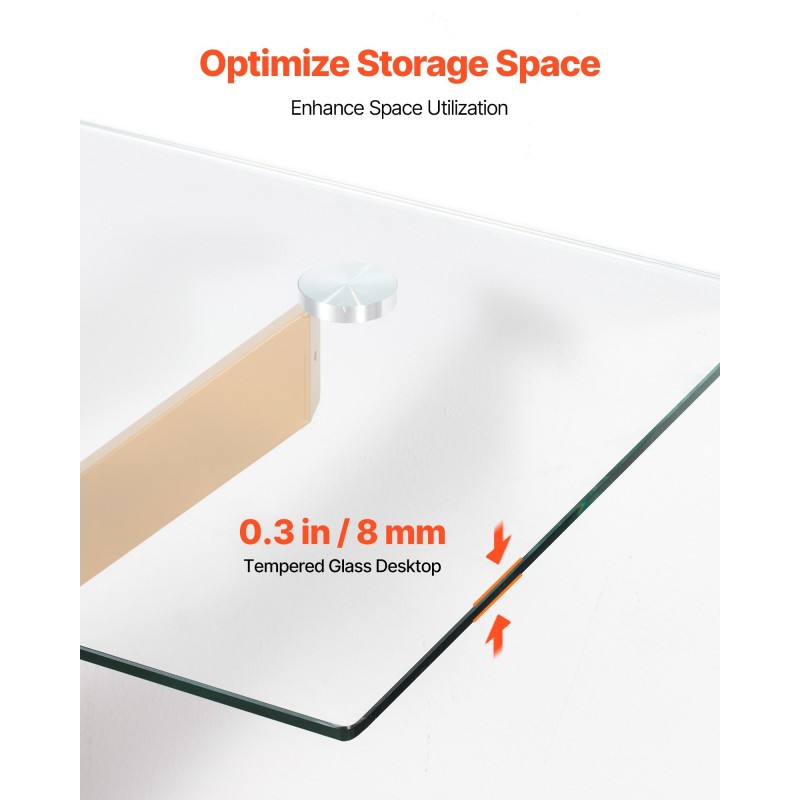 Lasinen sivupöytä karkaistulla lasikannella kultaisella metallirungolla olohuoneeseen