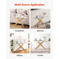 Lasinen sivupöytä karkaistulla lasikannella kultaisella metallirungolla olohuoneeseen