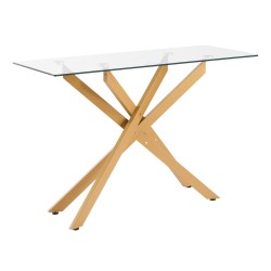 Lasinen sivupöytä karkaistulla lasikannella kultaisella metallirungolla olohuoneeseen