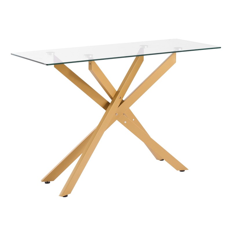 Lasinen sivupöytä karkaistulla lasikannella kultaisella metallirungolla olohuoneeseen