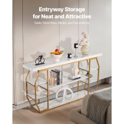 Konsolipöytä 3-tasoinen rautarunko keinotekoinen marmorikansi 180x35x91 cm