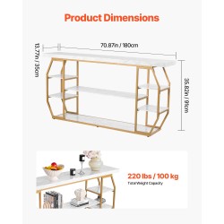 Konsolipöytä 3-tasoinen rautarunko keinotekoinen marmorikansi 180x35x91 cm