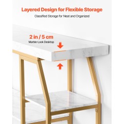 Konsolipöytä 3-tasoinen rautarunko keinotekoinen marmorikansi 180x35x91 cm