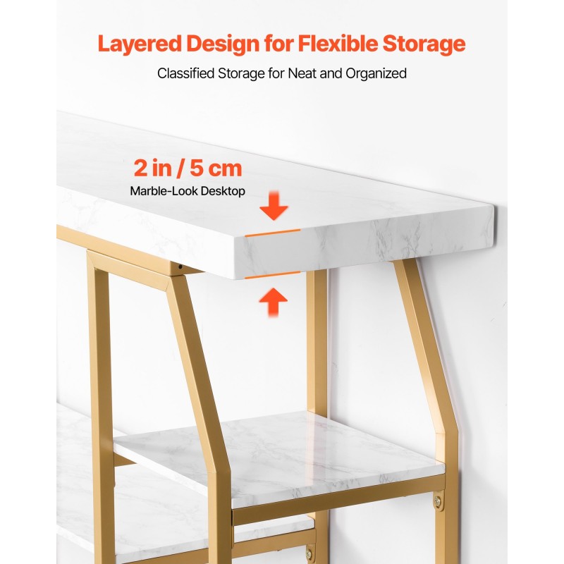 Konsolipöytä 3-tasoinen rautarunko keinotekoinen marmorikansi 180x35x91 cm