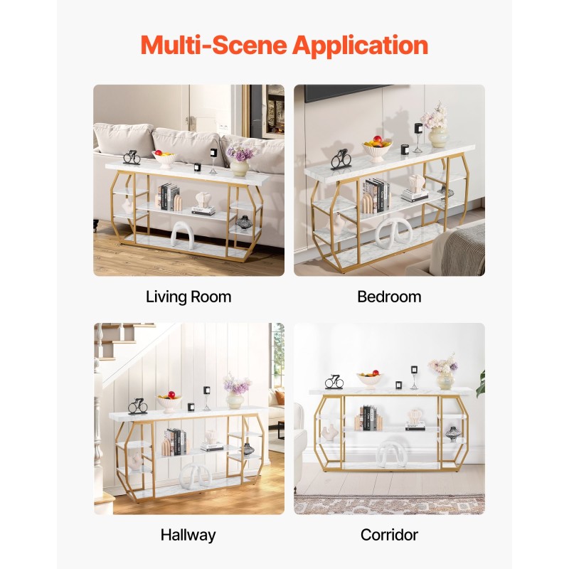 Konsolipöytä 3-tasoinen rautarunko keinotekoinen marmorikansi 180x35x91 cm