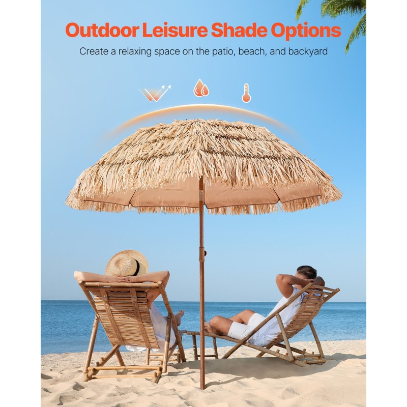 Aurinkovarjo PP olkikatto polyesterikangas halkaisija 1828 mm säädettävä kallistus 8 metallikaarta