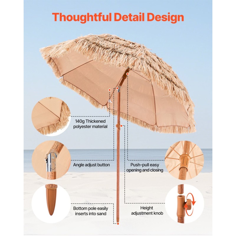 Aurinkovarjo PP olkikatto polyesterikangas halkaisija 1828 mm säädettävä kallistus 8 metallikaarta