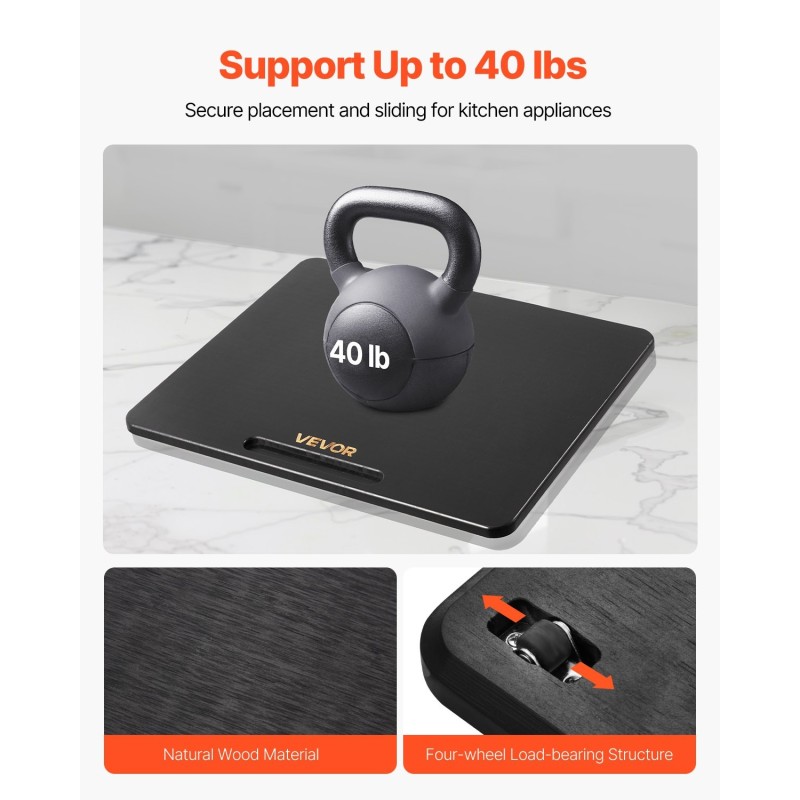 Liukualusta keittiölaitteille puulevy 330×406 mm musta 18 kg