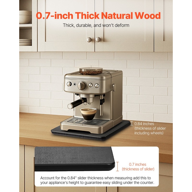 Keittiön liukutaso puulevy 267×330 mm musta 18 kg kantava kumipyörillä