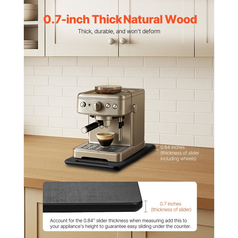 Keittiölaitteiden liukualusta 356 x 241 millimetriä musta 18 kilon kantavuus kumipyörillä kahvalla