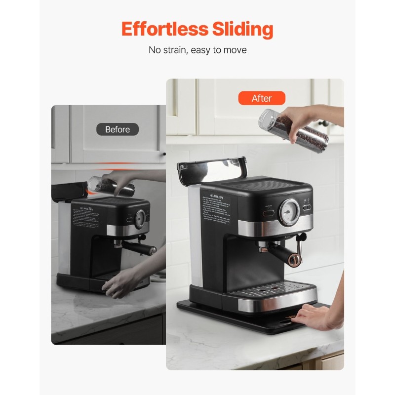 Keittiölaitteiden liukualusta 356 x 241 millimetriä musta 18 kilon kantavuus kumipyörillä kahvalla