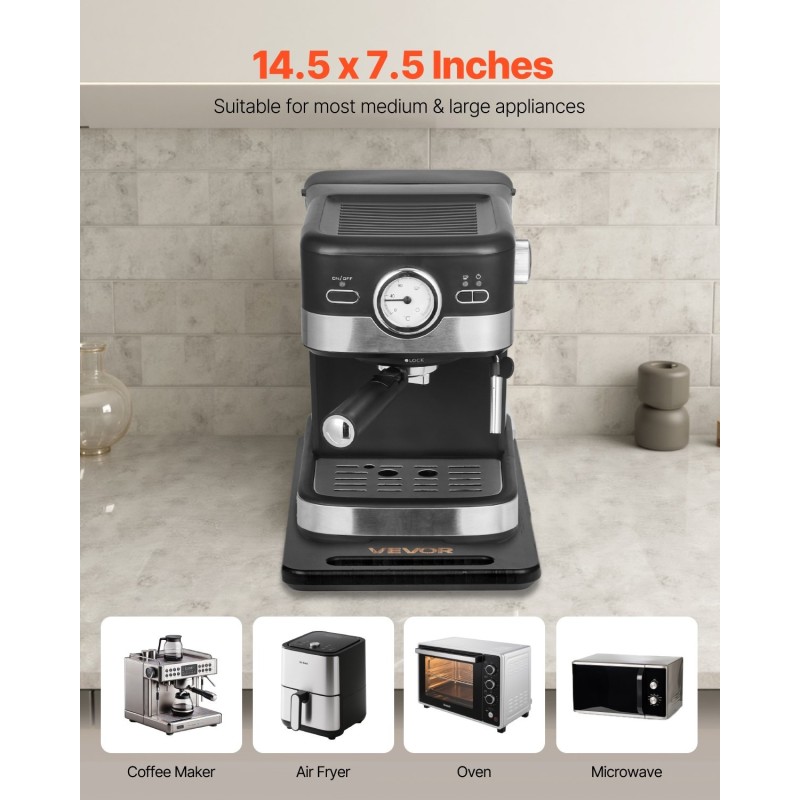 Keittiökonealusta musta keskikokoinen kantaa kahdeksantoista kilogrammaa pehmeillä kumipyörillä ontolla kahvalla