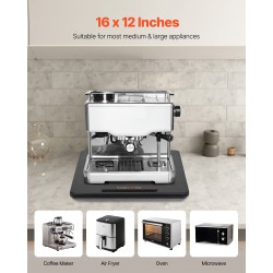 Liukualusta keittiölaitteille puulevy 406×305 mm kantavuus 18 kg pehmeät kumipyörät musta