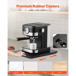 Liukualusta keittiölaitteille puulevy 406×305 mm kantavuus 18 kg pehmeät kumipyörät musta