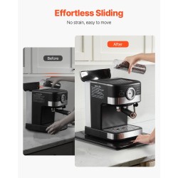 Liukualusta keittiölaitteille puulevy 406×305 mm kantavuus 18 kg pehmeät kumipyörät musta