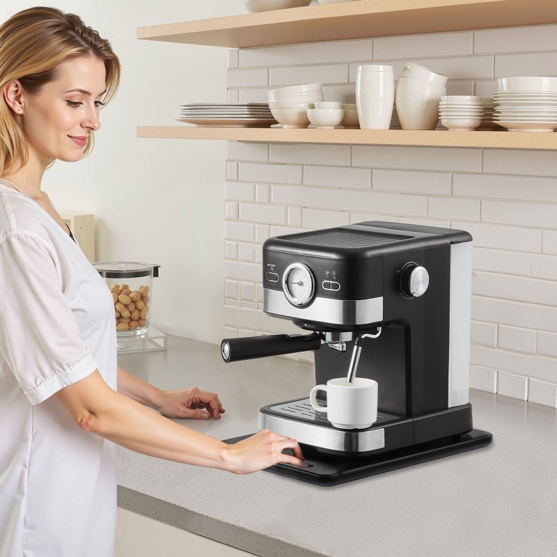 Liukualusta keittiölaitteille puulevy 406×305 mm kantavuus 18 kg pehmeät kumipyörät musta