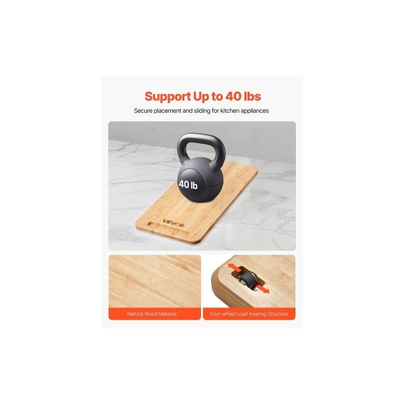 Työtasoalusta luonnonpuinen kumipyörillä koko 368x191x21 mm 18 kg kantavuus