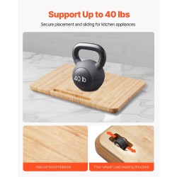 Keittiölaitteiden liukulevy luonnonpuuta 267 x 330 mm 18,14 kg kantavuus kumipyörillä