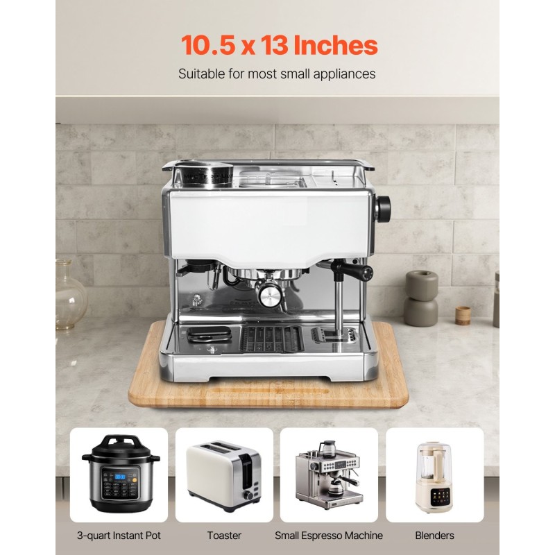 Keittiölaitteiden liukulevy luonnonpuuta 267 x 330 mm 18,14 kg kantavuus kumipyörillä