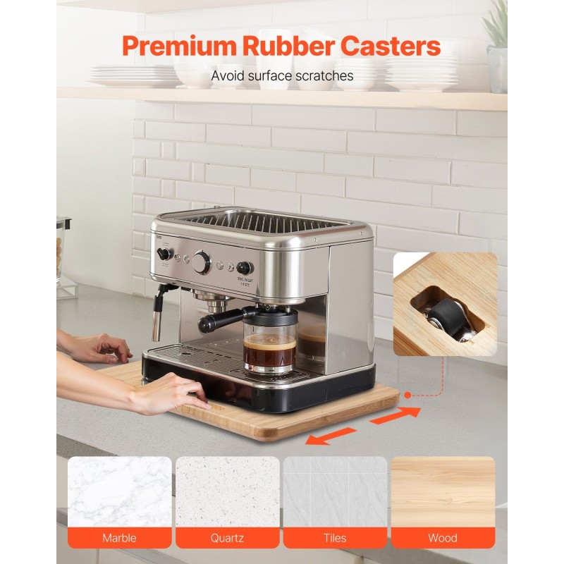 Keittiölaitteiden liukulevy luonnonpuuta 267 x 330 mm 18,14 kg kantavuus kumipyörillä