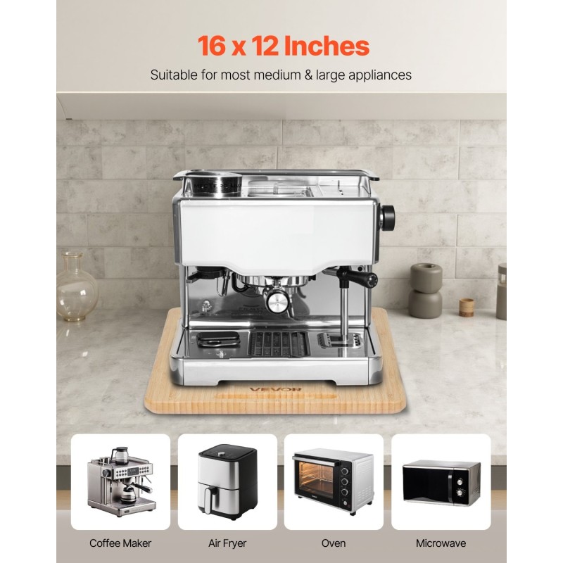 Liukulevy keittiökoneille luonnonpuu 406 x 305 mm kumipyörillä 18 kg kantavuus