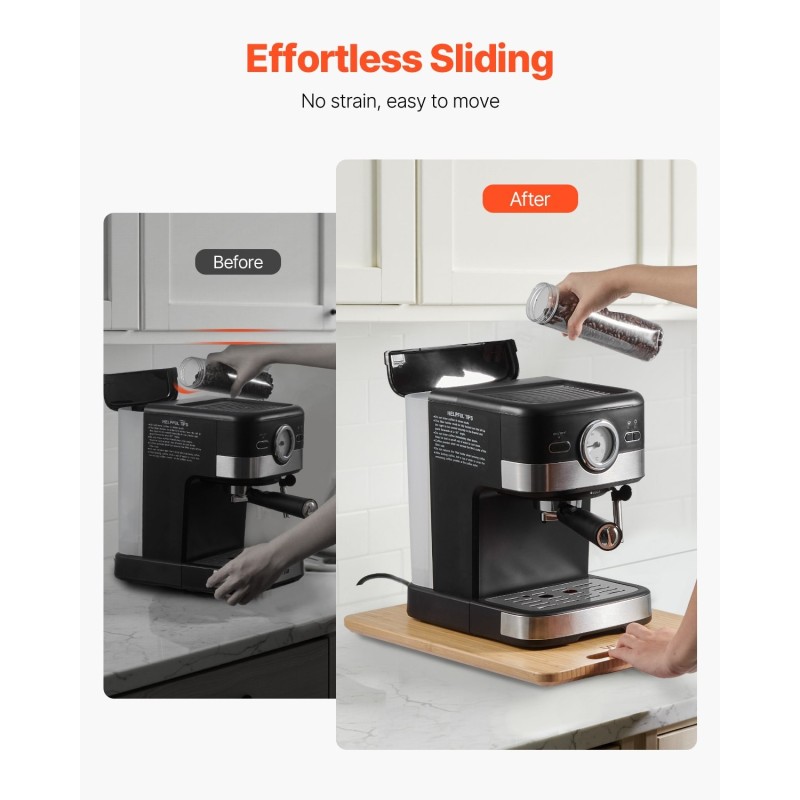 Liukulevy keittiökoneille luonnonpuu 406 x 305 mm kumipyörillä 18 kg kantavuus