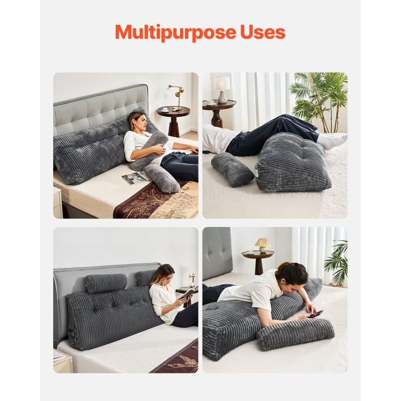 King size -kokoinen samettinen kiilatyyny sängynpäätyyn harmaa