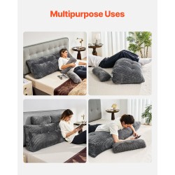 Kiilatyyny sängynpäätyyn queen-kokoinen irrotettava pestävä samettipäällinen kuituvaahtotäyte harmaa 2 niskatyynyä